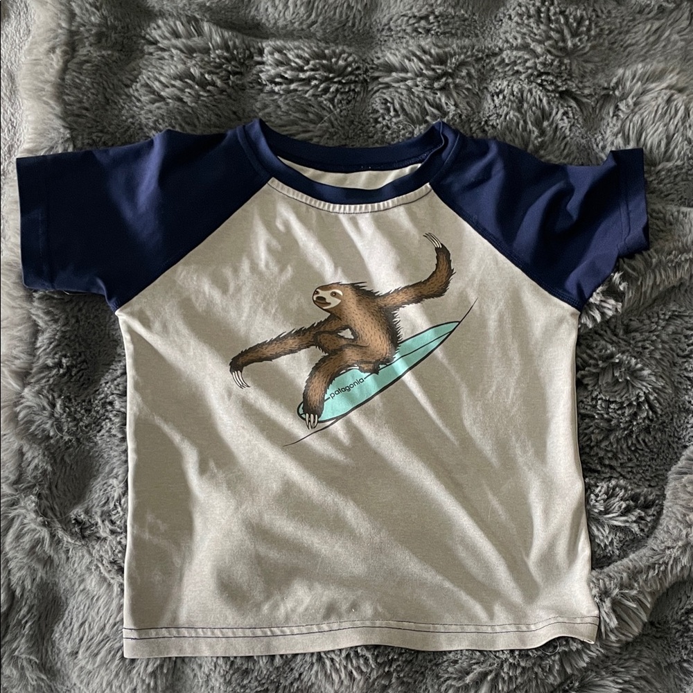 Patagonia Kids Sloth Surf Rashguard - Navy and White